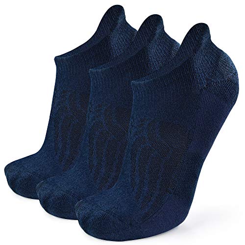 Busy Socks Mens Merino Wool Cycling Socks Size 10-13, Women's Wool Ankle Cushion Heel Elastic Top Athletic Sport Low Cut Socks, Navy, Large, 3 Pairs