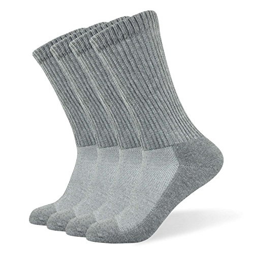 Well Knitting Diabetic Socks for Men & Women, Coolmax Medical Circulation Crew Mid Calf Socks with Seamless Toe, Non-Binding Top, and Padded Sole, 4 Pairs (L,Grey)