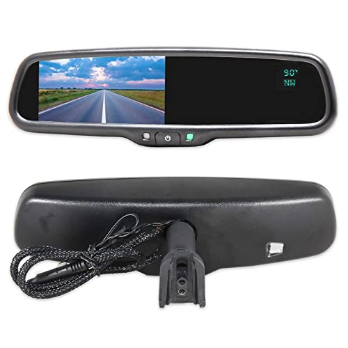 EWAY Rear View Auto Dimming Mirror with Compass and Temperature & Ultra Bright 4.3 inch LCD Monitor Auto Adjusting Brightness Display - Universal Fit for Most Vehicle Model