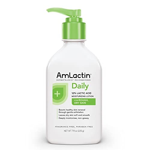 AmLactin Daily Moisturizing Lotion for Dry Skin  7.9 oz Pump Bottle  2-in-1 Exfoliator and Body Lotion with 12% Lactic Acid, Dermatologist-Recommended Moisturizer for Soft Smooth Skin