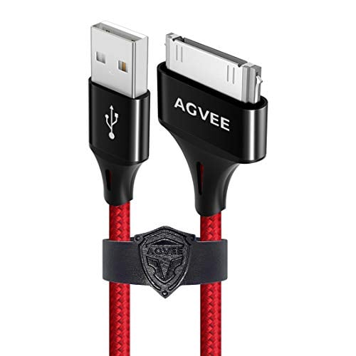 AGVEE 2 Pack 6ft for Old iPhone 4S Charging Cable, MFI Certified 30 Pin Braided Heavy Duty Fast Durable Charger Cord, Compatible with iPhone 4/4S iPad 1/2/3 iPod Classic Nano Touch, Red