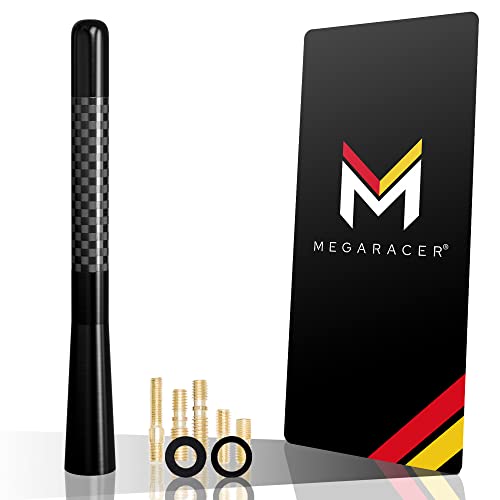 Mega Racer 5" 127 mm Carbon Fiber Polished Finish Black Short Automotive Antenna with Internal Copper Coil AM FM Compatible for Car and Truck Vehicle, 1 Piece