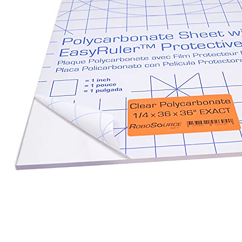 Polycarbonate Plastic Sheet 36" X 36" X 0.236" (1/4") Exact with EasyRuler Film, Shatter Resistant, Easier to Cut, Bend, Mold Than Plexiglass. for Robotics Teams, Hobby, Home, DIY, Industrial, Crafts