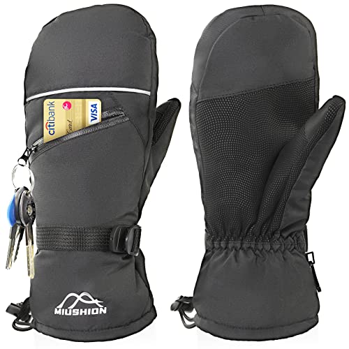 Miushion Ski Snow Mittens for Men & Women, Insulated Touchscreen Snowmobile Winter Mittens Gloves, 3M Thinsulate Waterproof Windproof Warm Snowboard Skiing Mitts Gloves with Pocket(L)