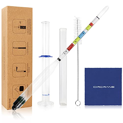 Circrane Hydrometer & Glass Test Jar Set, Triple Scale Alcohol Hydrometer with Glass Cylinder for Brew Beer, Wine, Mead and Kombucha, ABV, Brix and Gravity Test Kit, Home Brewing Supplies