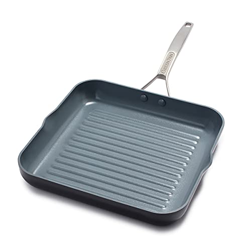 GreenPan Paris Pro Hard Anodized Healthy Ceramic Nonstick, 11" Square Grill Pan, PFAS-Free, Dishwasher Safe, Grey