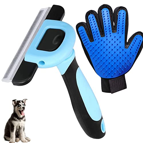 lanimal Deshedding Brush, Deshedding Tool for Dogs & Cats-Effectively Reduces Shedding by up to 95% for Long Medium and Short Pet Hair,With pet washing gloves.