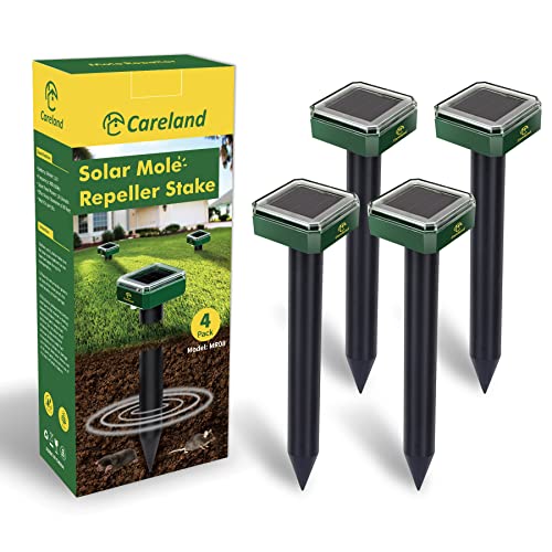 Careland Solar Mole Groundhog Repellent Stakes Outdoor Ultrasonic Gopher Repeller Vole Deterrent Waterproof Sonic Repellent Spikes Drive Away Burrowing Animals from Lawns and Yard (4)