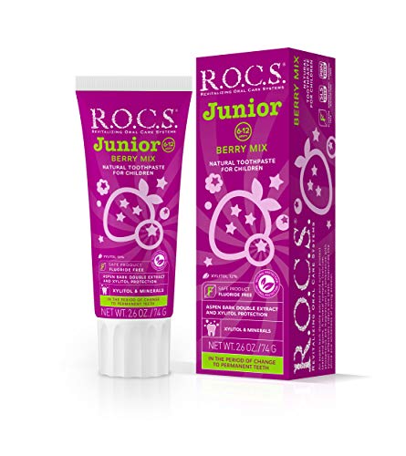 R.O.C.S. Junior Toothpaste - Enamel Whitening Teeth Gum Protection - for Children 6-12 Years Old - Safe to Swallow - Natural, No Fluoride or Sulfate (Berry Mix, Pack of 1)