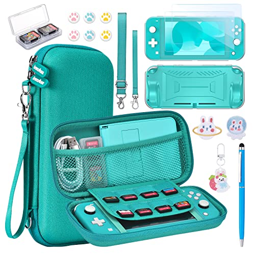Switch Lite Case - innoAura 15 in 1 Switch Lite Accessories Bundle with Switch Lite Carrying Case, Switch Game Case, Switch Lite Screen Protector, Switch Stand, Switch Thumb Grips (Turquoise)