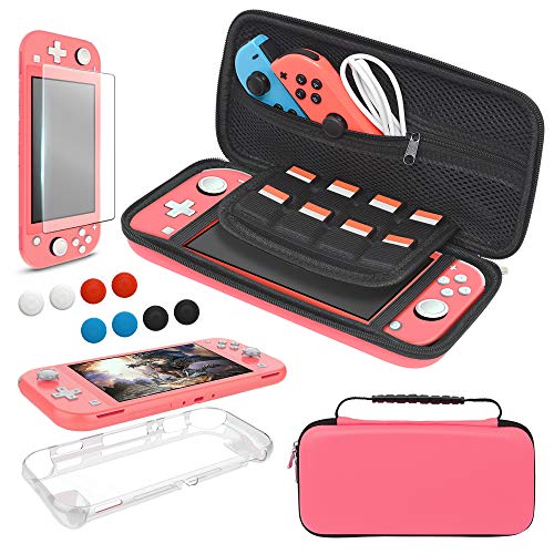 Carrying Case Plus TPU Case Cover and Screen Protector Compatible with Nintendo Switch Lite, 4 in 1 Accessories Kit, Portable Carrier Travel Bag Case Comes with 8 Game Card Slots for Switch Lite 2019