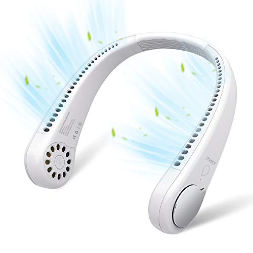 ITHKY Portable Neck Fan Hands Free Bladeless Neck Fan, 360 Cooling Hanging Fan, USB Rechargeable Personal Neck Fan, Headphone Design Neck Air Conditioner with 3 Wind Speed for Outdoor Indoor (White)