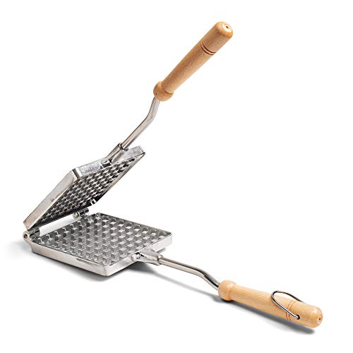 Kings County Tools Stovetop Handheld Waffle Maker | Great for Camping & Kitchen | 5 Long Beechwood Grip | Makes A Perfect Breakfast Treat | Food Grade Safe | Sturdy and Durable