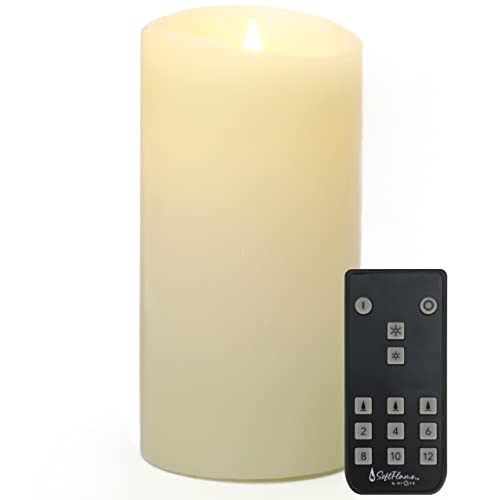Softflame Flameless Flickering Moving Flame Pillar LED Candle, Battery Operated, Real Wax, Ivory, Remote Control with Timer, 4 x 8