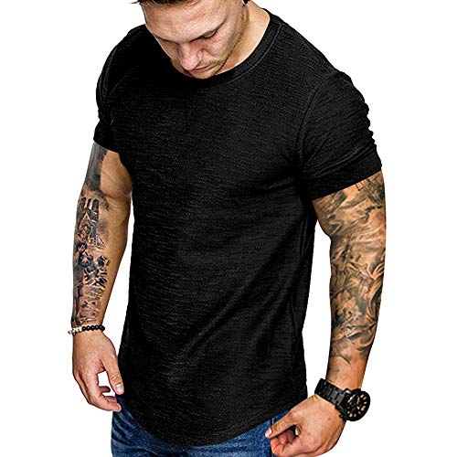 Fashion Mens T Shirt Muscle Gym Workout Athletic Shirt Cotton Tee Shirt Top Black