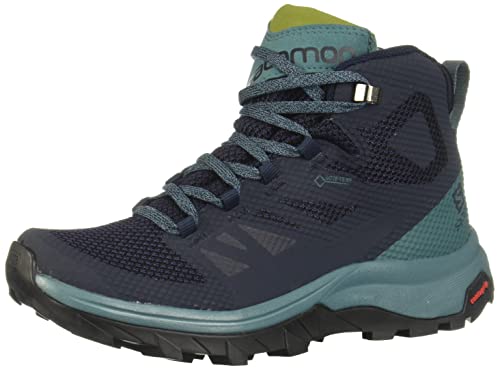Salomon Outline Mid Gore-TEX Hiking Boots for Women, Navy Blazer/Hydro/Guacamole, 12