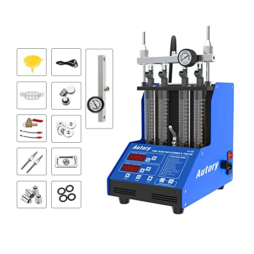 Fuel Injector Cleaner Machine & Tester, Ultrasonic Fuel Injector Cleaner & Injection for 4-Cylinder Vehicles, Leakage and Block Test for Gasoline Car & Motorcycle Injector Throttle Valve Spark Plug