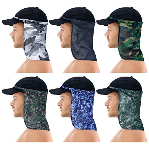 6 Pcs Neck Cover for Sun Neck Flap Neck Ears Protector from Sun Hat Drapes for Women Men Fishing Walking(Camo Pattern)