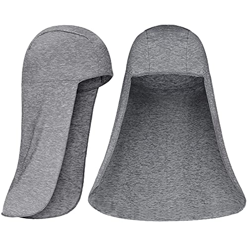 2 Pieces Sun Shade Cap Cooling Skull Cap Elastic Fishing Hat Outdoor Sun Protection Hat with Neck Flap Cover for Women Men (Light Gray)