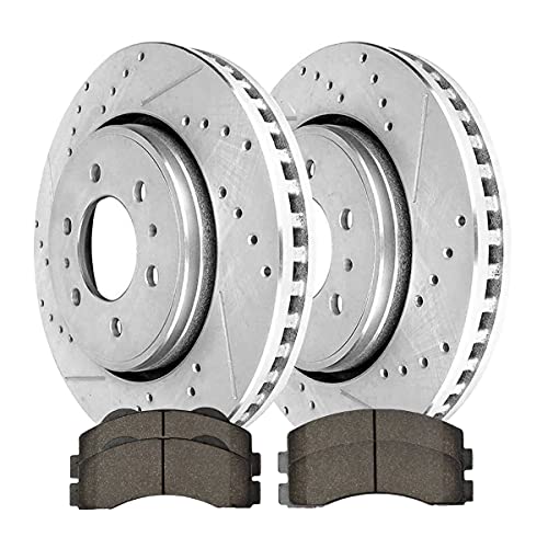 AutoShack BRKPKG004188 Front Drilled Slotted Brake Kit Rotors Silver and Ceramic Pads Pair of 2 Driver and Passenger Side Replacement for 2010-2017 Ford F-150 Expedition 2010-2017 Lincoln Navigator V6