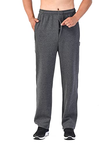 Zoulee Men's Open-Bottom Sports Pants Sweatpants Trousers Zip Fly Closure Velvet Dark Grey XL