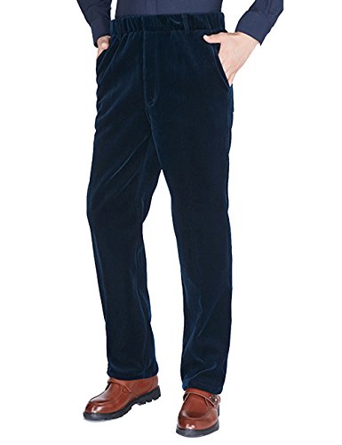 Zoulee Men's New Elastic Waist Velvet Corduroy Casual Pants Navy Blue L