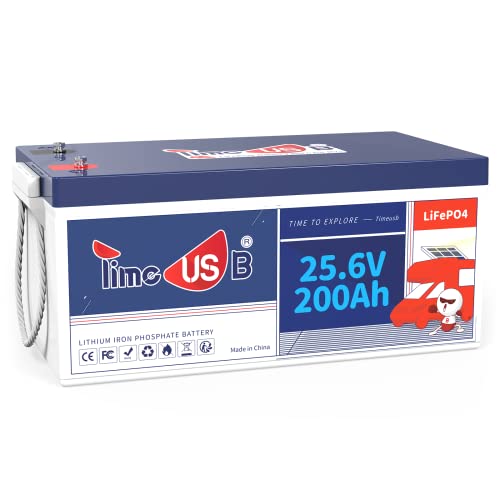 Timeusb 24V 200Ah Lithium Battery, Built-in 200A BMS, with Max. 5120W Power Output and 5273Wh Energy Output, Deep Cycle LiFePO4 Battery, Perfect for Solar Power System, RVs, Off-grid Applications