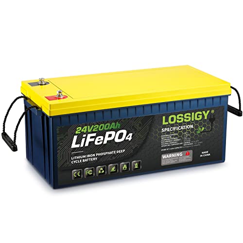LOSSIGY 24V 200Ah LiFePO4 Lithium Battery, 5120Wh Power Supply Built-in 200A BMS, Perfect for Trolling Motor, Marine, RV, Solar System