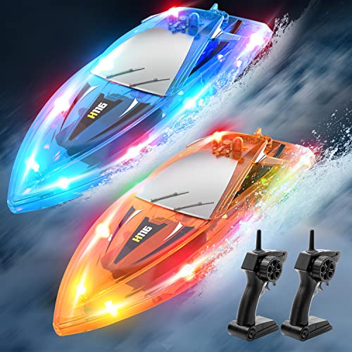RC Boat for Kids,YEETFTC 2Pack LED Light Remote Control Boat for Pools and Lakes,Bathtub Toy Boats with Whole Body Waterproof,Rechargeable Battery,Low Battery Alarm,Water Play Toy Gift for Boys&Girls