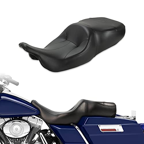 Motorcycle Seats Rider Pillion Passenger Seat for Harley Electra Glide FLHT '97-'07, Road Glide FLTR 1998 1999 2000 2001 2002 2003 2004 2005 2006 2007 [One Peice Driver & Passenger Seat]