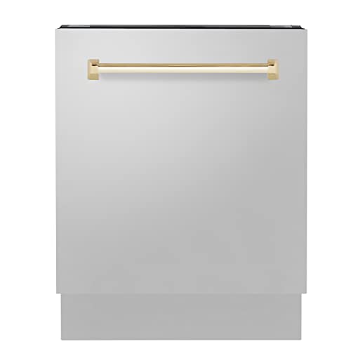 ZLINE Autograph Edition 24" 3rd Rack Top Control Tall Tub Dishwasher in Stainless Steel with Gold Handle, 51dBa (DWVZ-304-24-G)