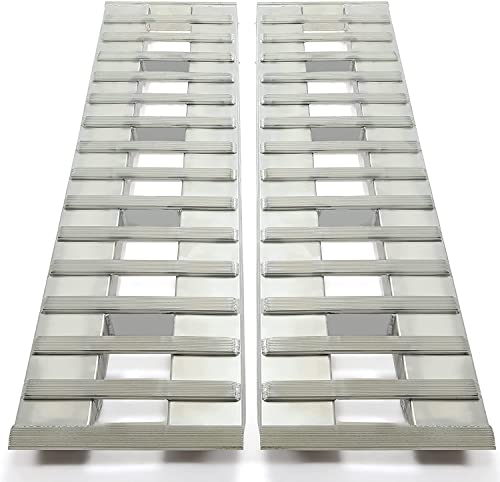 HECASA 80" X 15" X 2.3" Ramps Aluminum 6000 LBS Silver Truck Trailer Hook end Knife Foot 1 Pair 2 Ramps