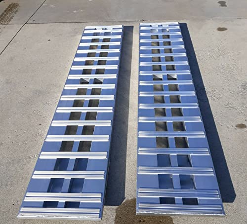 Set of 2. 8' Broozer Aluminum Ramps 18 inches Wide for Heavy Equipment Skid Steer Tractor Car ATV Truck Trailer Ramps 2 RAMPs = 10,000lb Capacity 96 inches (8') Long (96) Br Premium Material, Silver