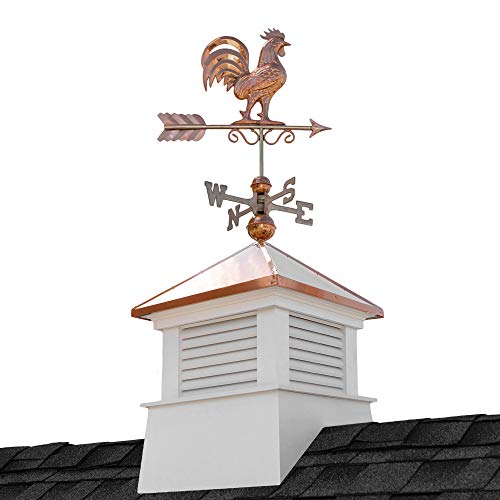 18" Square Manchester Vinyl Cupola with Rooster Weathervane by Good Directions