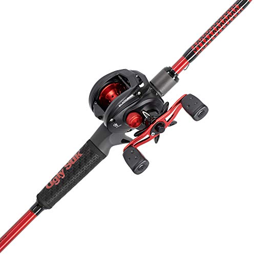 Ugly Stik Carbon Low Profile Baitcast Reel and Fishing Rod Combo, Black/Red, 7' - Medium Heavy - 1pc - Right Handed