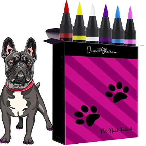 Jim&Gloria Dog Nail Polish Set, Dark Or Light Nails No Odor, Quick Dry, 6 Matte Colors Pens, Ideal Gifts for Girl Dog Accessories, Pet Costume, Birthday Supplies, Pet Grooming Kit