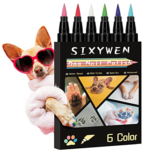 SIXYWEN 6 Colors Dog Nail Polish Pen - Dog Nail Polish Pens Quick Dry, Nail Polish for Dogs, Dog Safe Nail Polish Non Toxic, Odorless, Fast Dry
