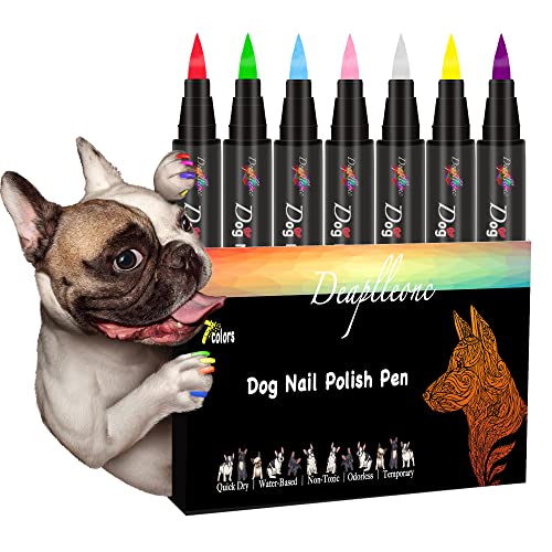 DEAPLLEONC 7 Colors Dog Nail Polish - Quick Dry, Non-Toxic | Pink, Red, Purple, Yellow, Green, White, Blue | Dog Nail Polish Pen