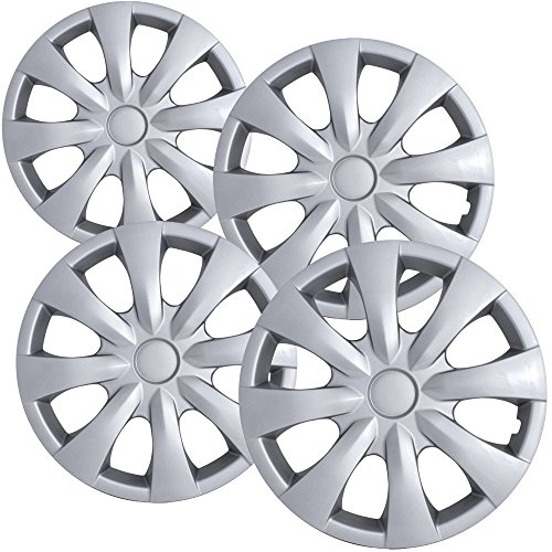 15 inch Hubcaps Best for 2008-2013 Toyota Corolla - (Set of 4) Wheel Covers 15in Hub Caps Silver Rim Cover - Car Accessories for 15 inch Wheels - Snap On Hubcap, Auto Tire Replacement Exterior Cap