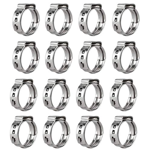 Qovydx 40Pcs 5/8" Single Ear Hose Clamps 304 Stainless Steel 17.8mm-21mm PEX Cinch Clamps 5/8 inch Stepless Cinch Crimp Rings Pinch Clamps for Pipe Fitting Connections