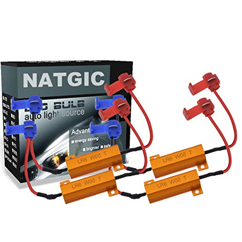 NATGIC 4pcs 50W 8 ohm LED Load Resistors Decoders for Turn Signal Lights, Headlights, Fog Lights Lamps, DRL with 8pcs Quick Wire Clips (Fix Hyper Flash, Error Canceller, Warning Canceller)