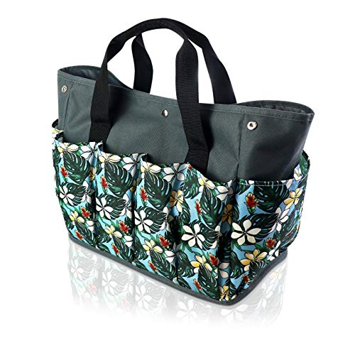 Garden Tool Bag, Garden Tool Organizer Tote with 10 Oxford Pockets for Women Men Waterproof Heavy Duty Tools Tote Storage Holder for Indoor and Outdoor, Gardening Gifts for Family & Friends