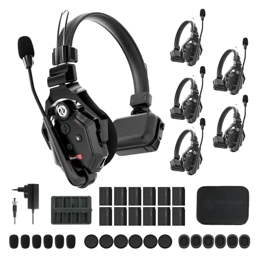 Hollyland Solidcom C1 Wireless Headset Intercom System 6-Person Full Duplex 1100ft Team Communication Group Talk Single-Ear Headset with 1 Master & 5 Remote Headsets