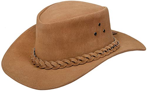 Australian Unisex Tan Western Style Cowboy Outback Real Suede Leather Aussie Bush Hat XL