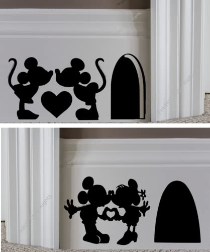 Mouse Decals Mouse Hole Decal Mouse Hole Wall Decals Mouse Hole Wall Sticker Mouse Decals for Baseboard Sticker 8.0" x 4.0" Black, (Set of 02)