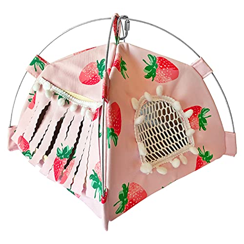 Portable Small Animal Tents House Cave Habitat Hideout with Forest Hidey Curtain for Hamster/Mice/Gerbil Rats/Guinea Pigs Hedgehog Nest Cushion Beds (Pink)