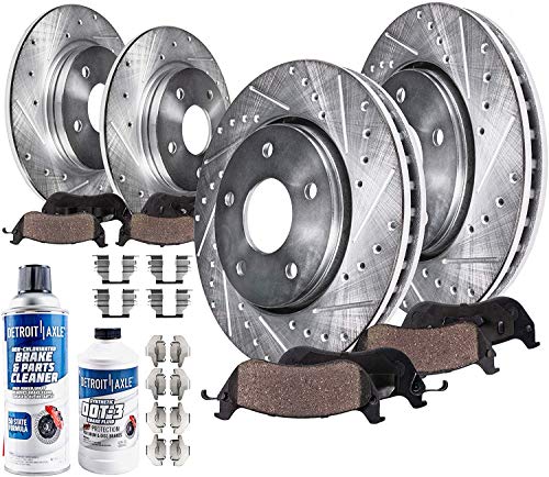 Detroit Axle - Front & Rear Drilled Slotted Disc Rotors + Ceramic Brake Pads Replacement for 2007-2017 Jeep Wrangler - 10pc Set