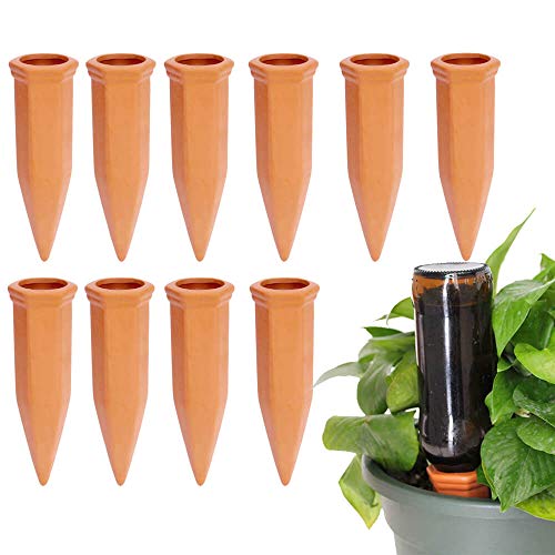 10pcs Terracotta Watering Spikes - Automatic Self Watering Stakes, Plant Watering Devices for Wine Bottles Recycled Bottles, Clay Plant Garden Waterers for Vacations