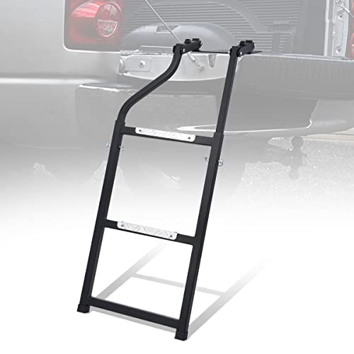 Universal Heavy Duty Foldable Tailgate Ladder Compatible with Non-Obstructed Tailgates Pickup Truck, Steel, Black Powder Coat