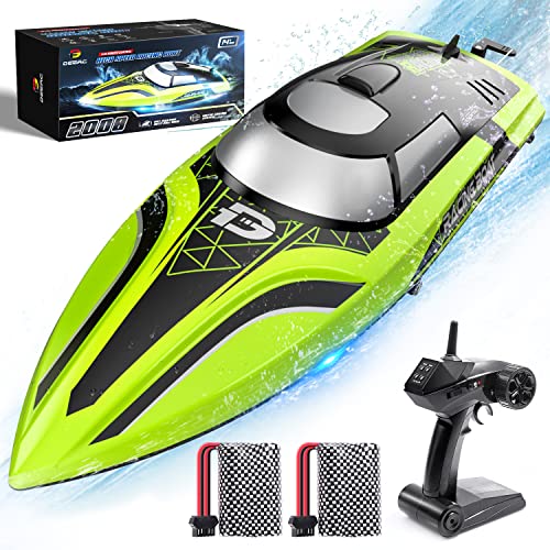 DEERC RC Boat with LED Light, 30+ Mins, Self Righting Remote Control Boat for Pools & Lakes, 20+ MPH, 2.4GHz Racing Boats, 2 Battery, Pool Toys for Kids, Radio Controlled Watercraft